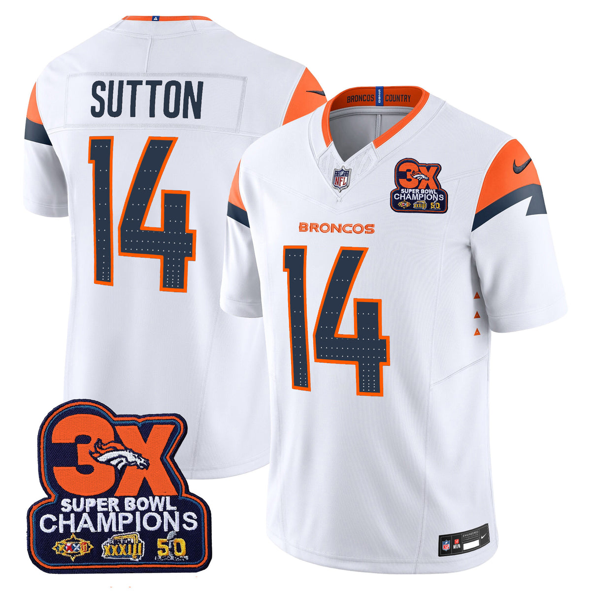Men's Denver Broncos 3-Time Champions Patch Vapor Limited Jersey - All Stitched