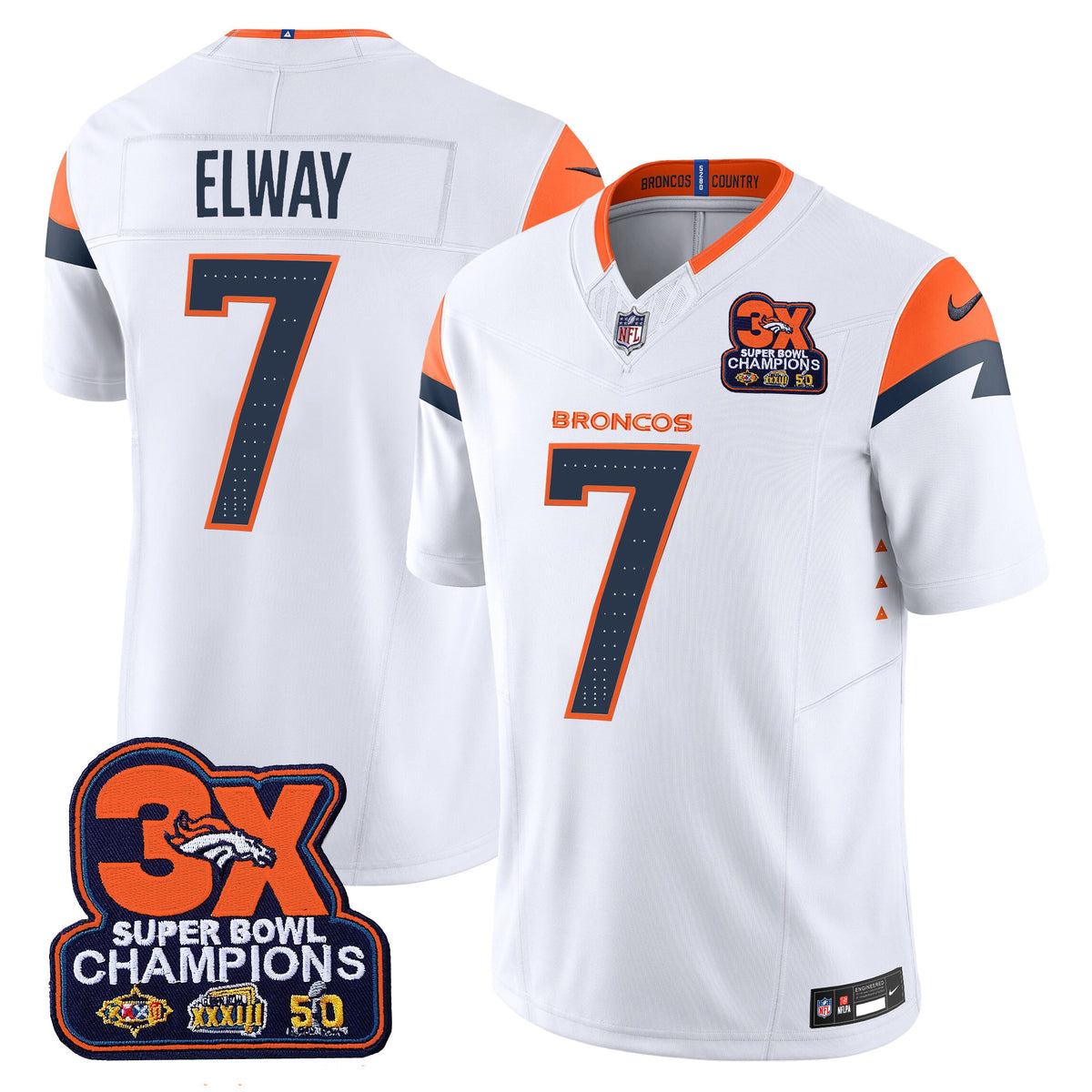 Men's Denver Broncos 3-Time Champions Patch Vapor Limited Jersey - All Stitched