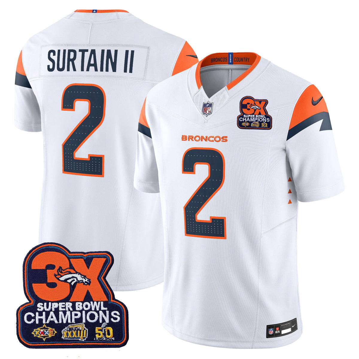 Men's Denver Broncos 3-Time Champions Patch Vapor Limited Jersey - All Stitched