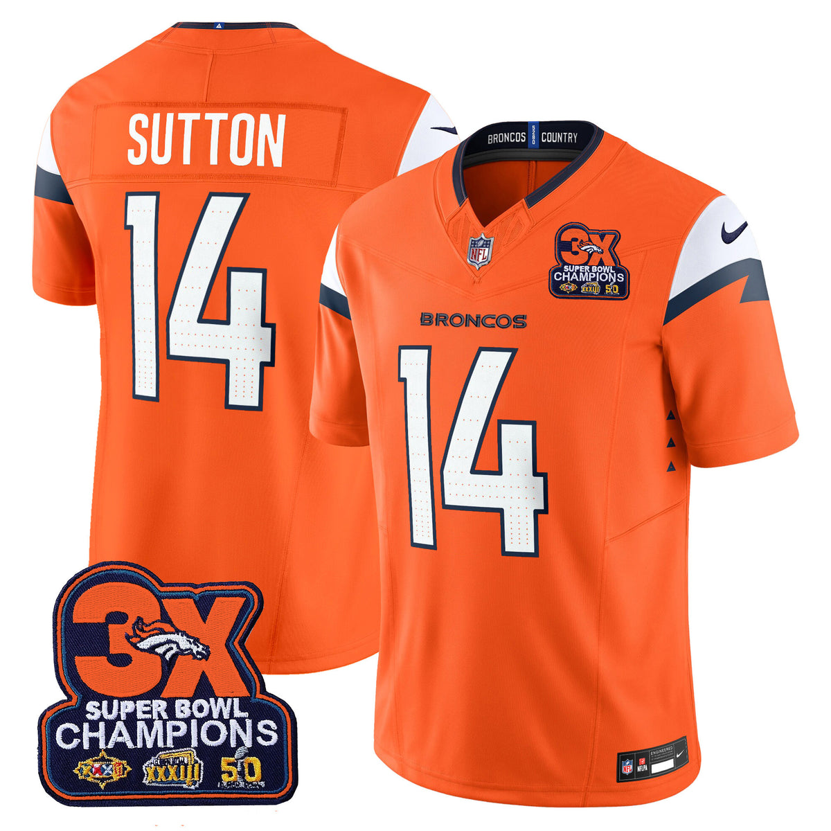 Men's Denver Broncos 3-Time Champions Patch Vapor Limited Jersey - All Stitched