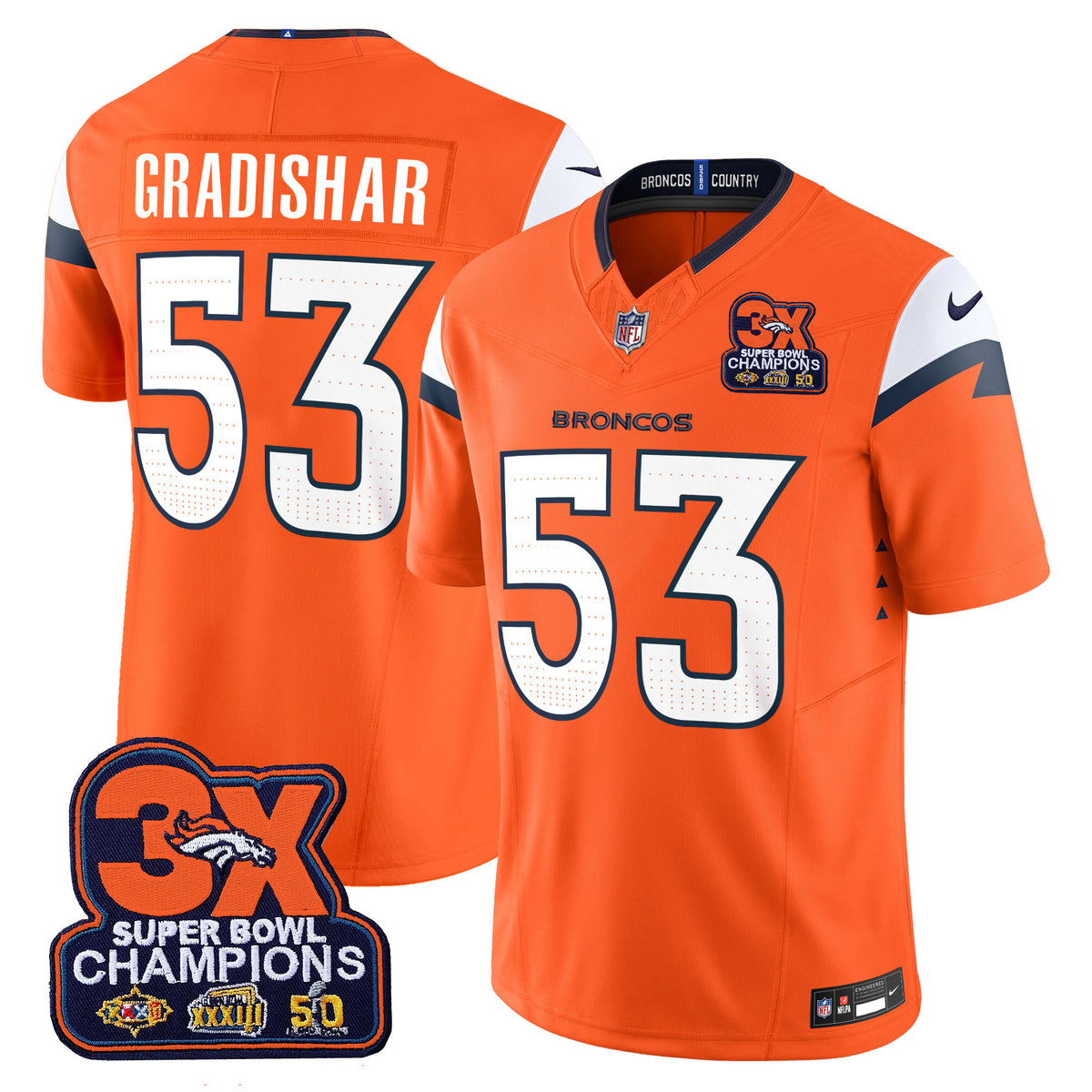 Men's Denver Broncos 3-Time Champions Patch Vapor Limited Jersey - All Stitched