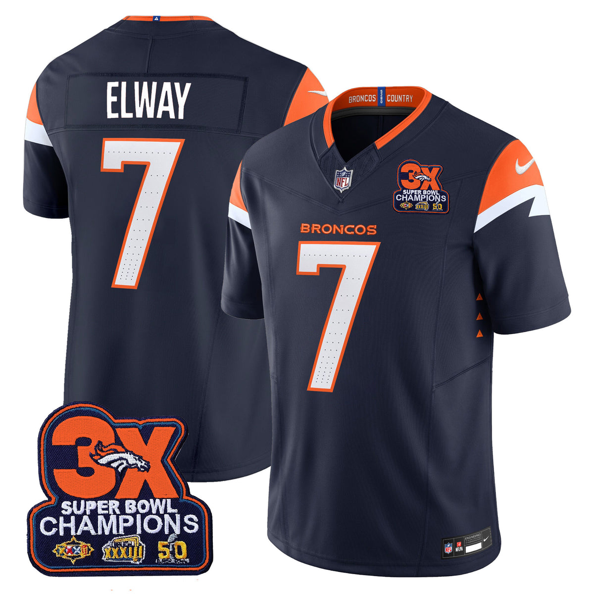 Men's Denver Broncos 3-Time Champions Patch Vapor Limited Jersey - All Stitched