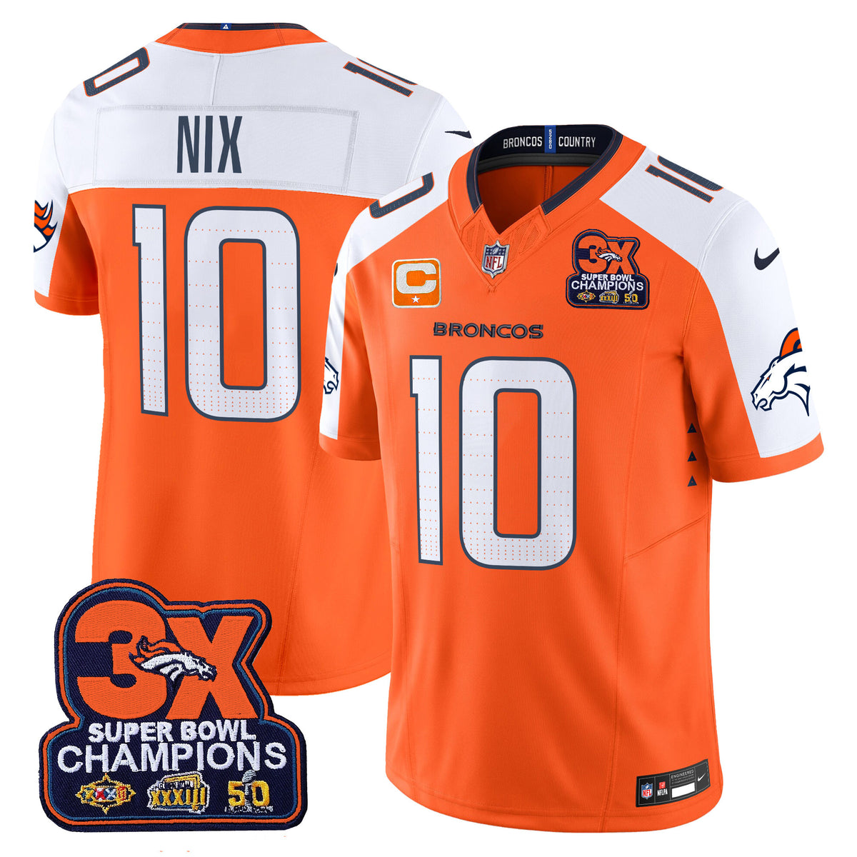Men's Denver Broncos 3-Time Champions Patch Vapor Limited Jersey - All Stitched