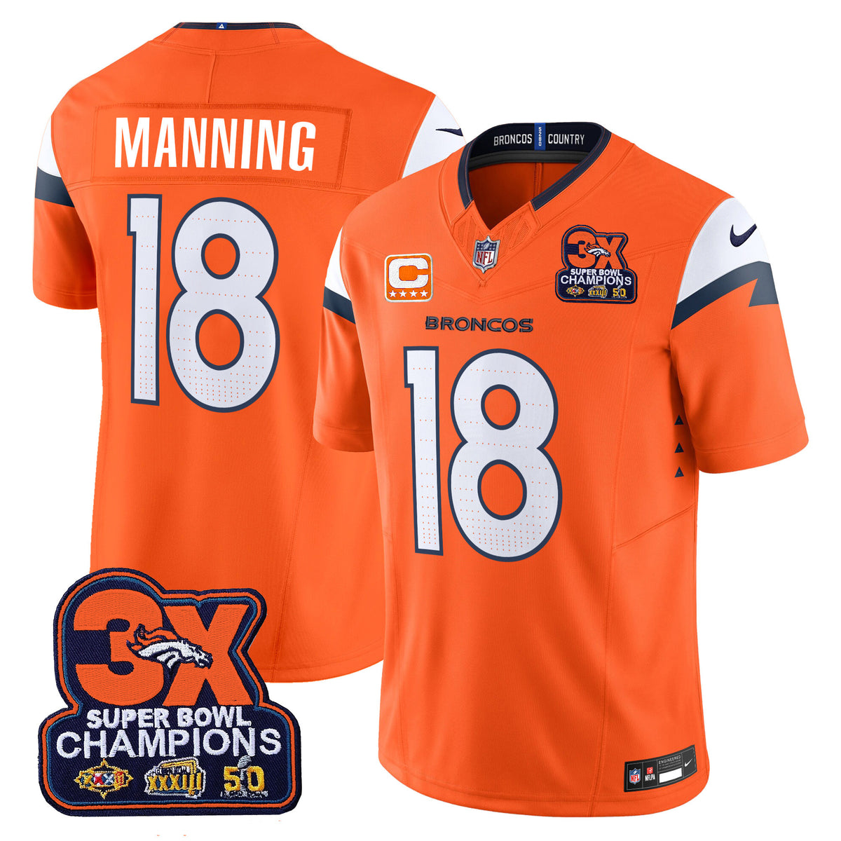 Men's Denver Broncos 3-Time Champions Patch Vapor Limited Jersey - All Stitched