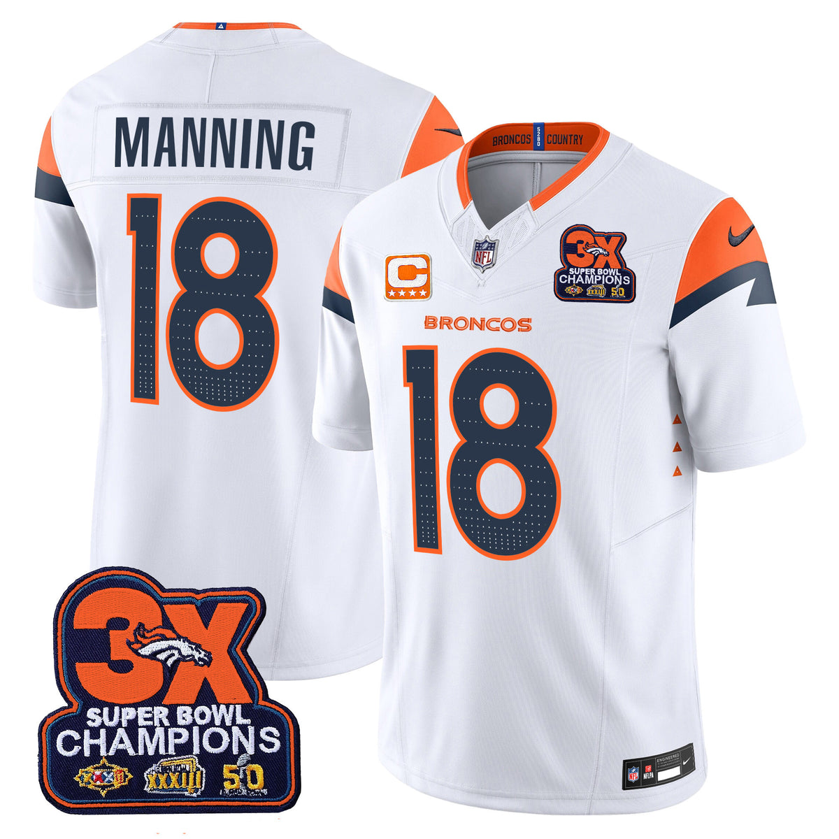 Men's Denver Broncos 3-Time Champions Patch Vapor Limited Jersey - All Stitched