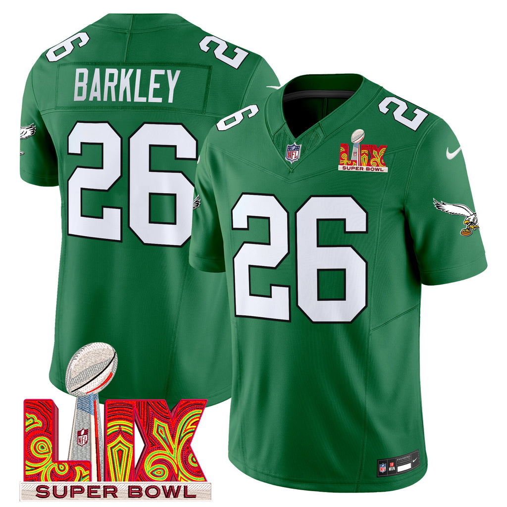 Men's Philadelphia Eagles Kelly Green Super Bowl LIX Patch Vapor Limited Jersey - All Stitched
