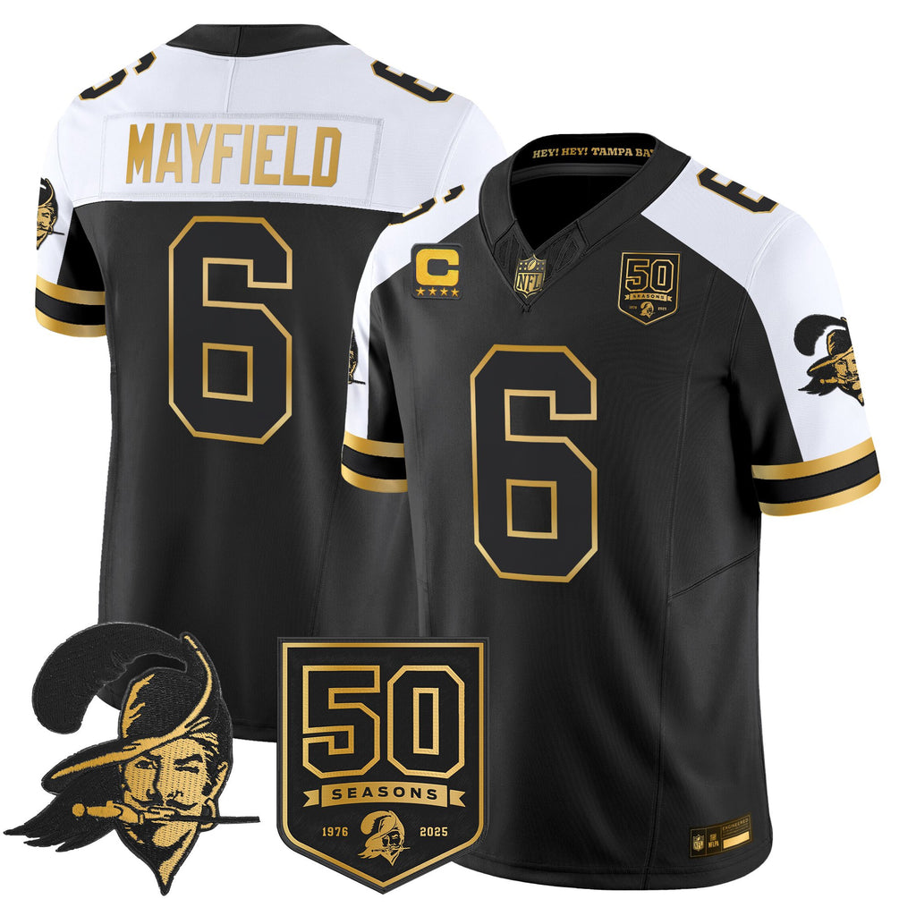 Men's Tampa Bay Buccaneers Throwback 50th Season Patch Gold Vapor Limited Jersey - All Stitched