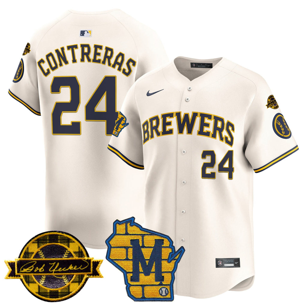 Men's Milwaukee Brewers Home & Bob Uecker Patch Vapor Premier Limited Jersey - All Stitched