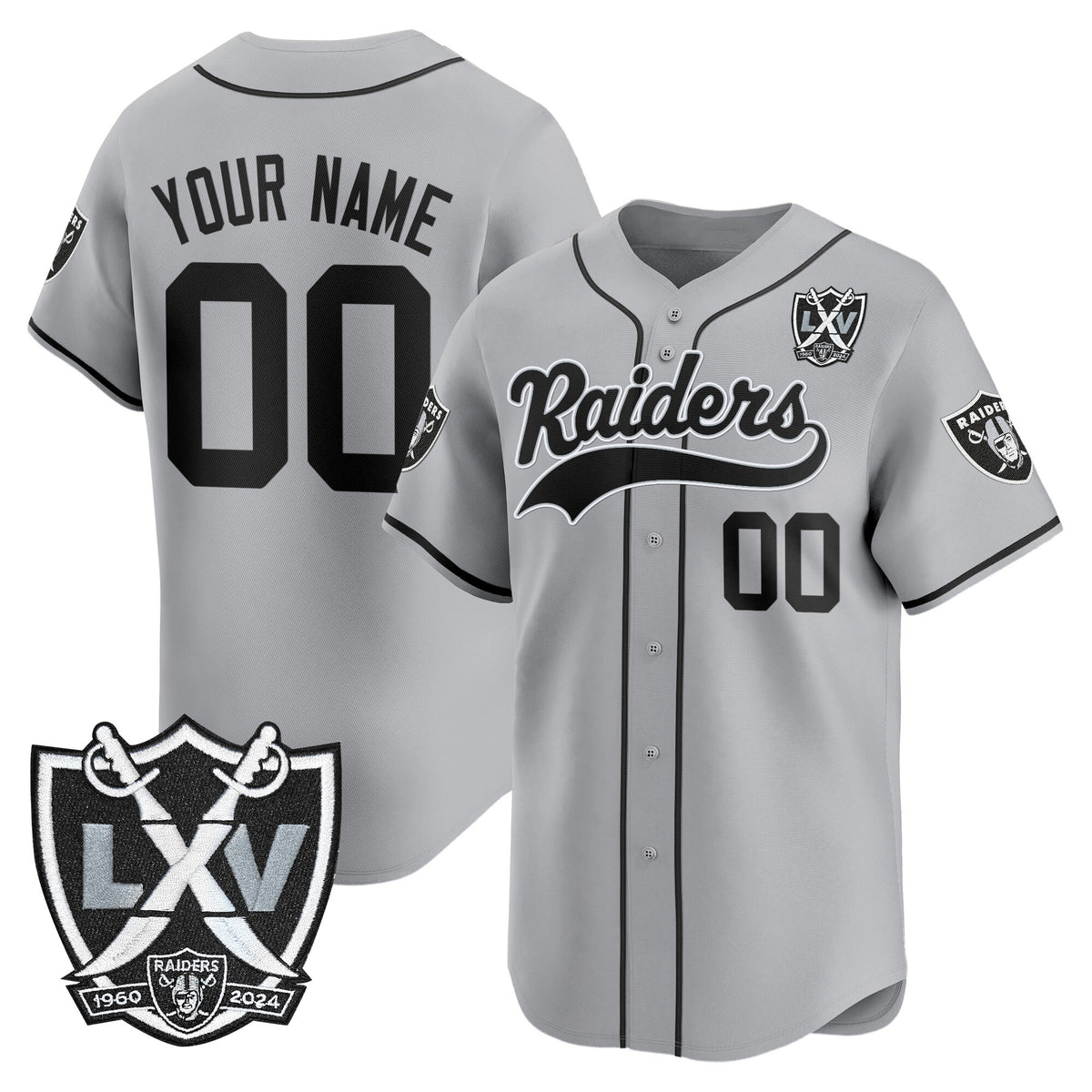 Las Vegas Raiders 65th Anniversary Patch Vapor Baseball Custom Jersey - All Stitched