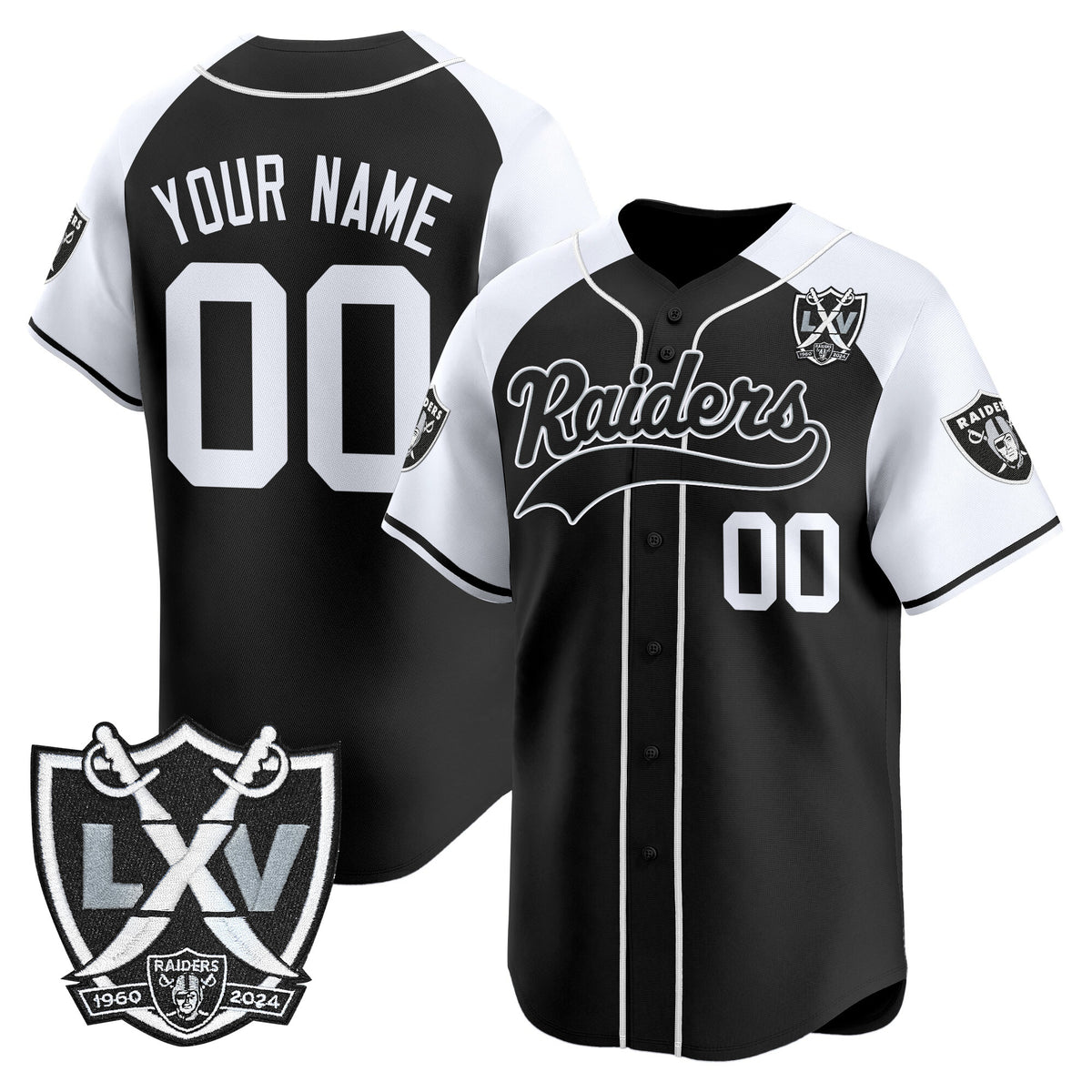 Las Vegas Raiders 65th Anniversary Patch Vapor Baseball Custom Jersey - All Stitched