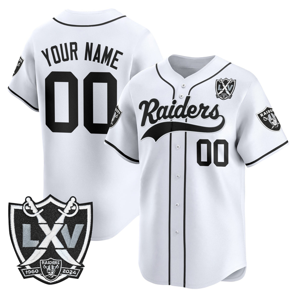 Las Vegas Raiders 65th Anniversary Patch Vapor Baseball Custom Jersey - All Stitched