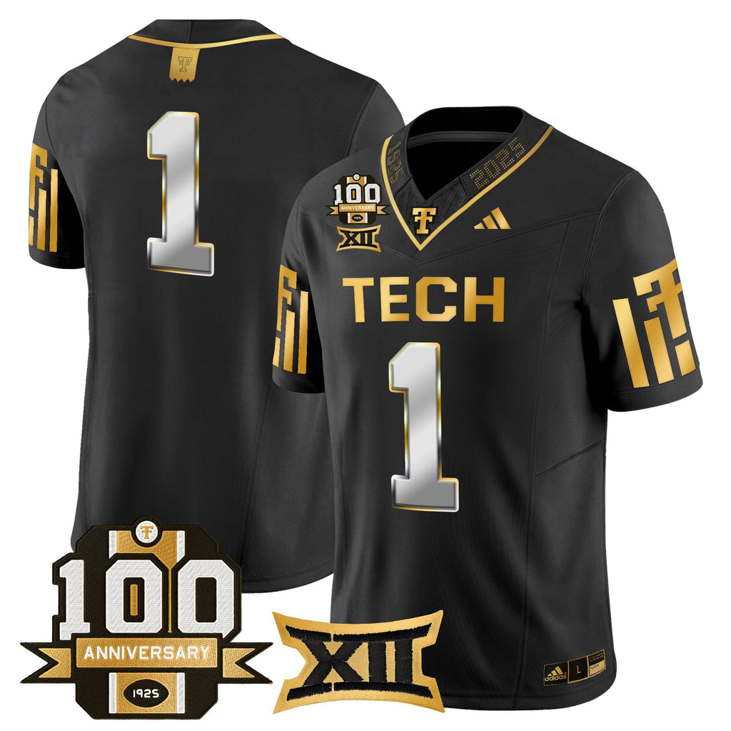 Men's Texas Tech Red Raiders 2025 Gold Vapor Limited Jersey - 100th Anniversary Patch - All Stitched