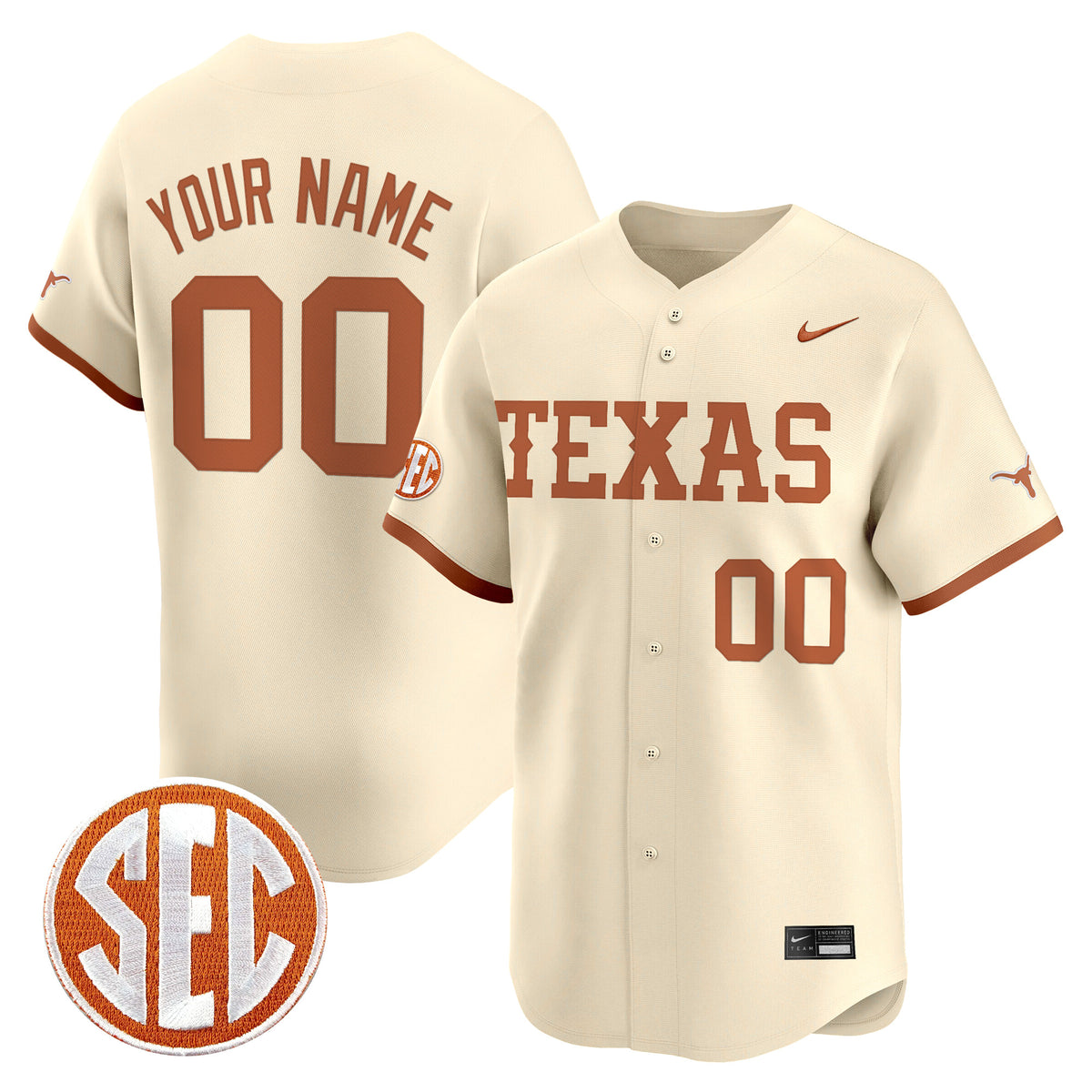 Texas Longhorns 2025 Vapor Baseball Custom Jersey - All Stitched