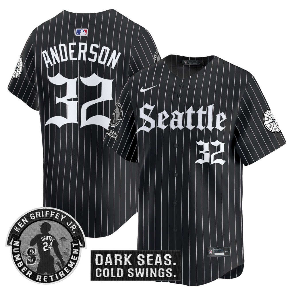Men's Seattle Mariners 'Gothic Edition' Vapor Premier Limited Jersey - Ken Griffey Jr. Patch - All Stitched