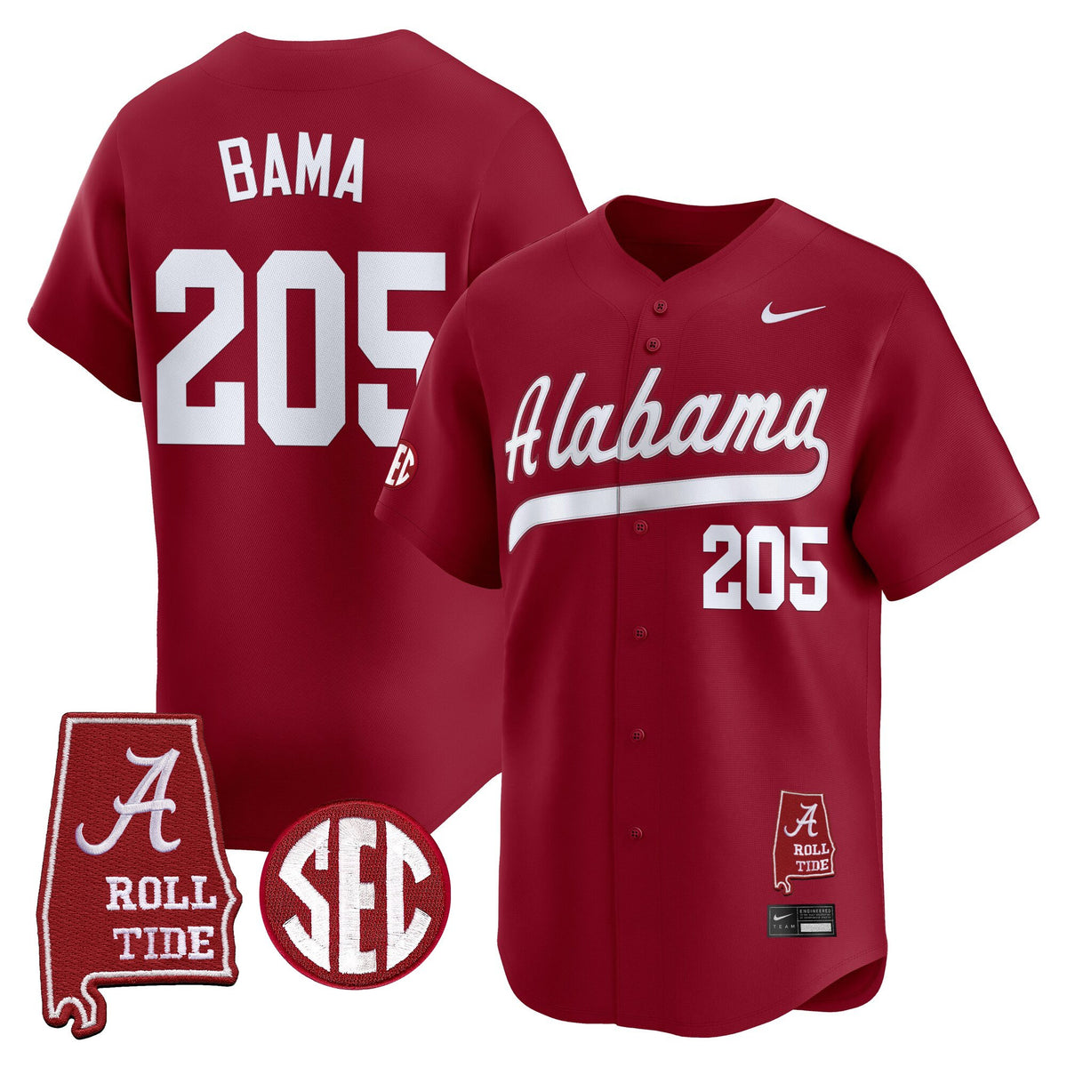 Men's Alabama Crimson Tide 2025 Vapor Baseball Jersey - Alabama Map - All Stitched