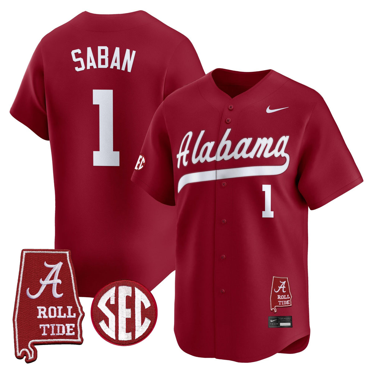 Men's Alabama Crimson Tide 2025 Vapor Baseball Jersey - Alabama Map - All Stitched