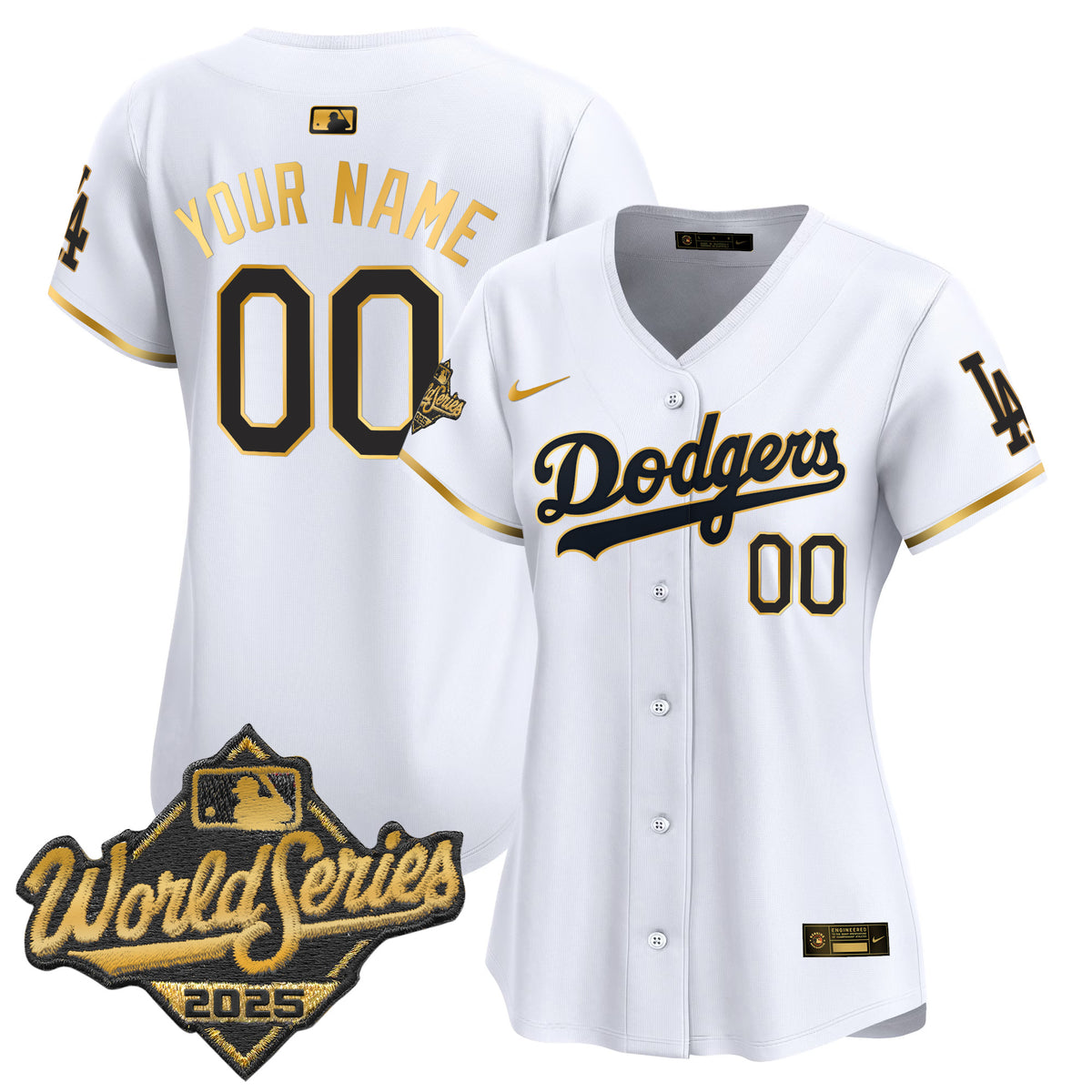 Dodgers 2025 World Series Gold Trim Vapor Premier Limited Custom Jersey - All Stitched