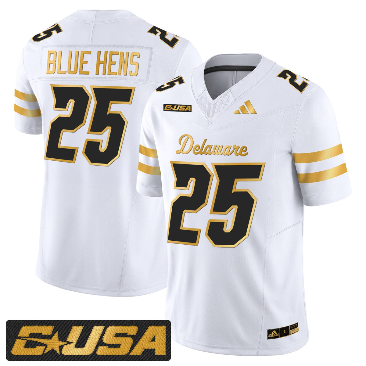 Men's Delaware Blue Hens 2025 Gold Vapor Limited Jersey - All Stitched
