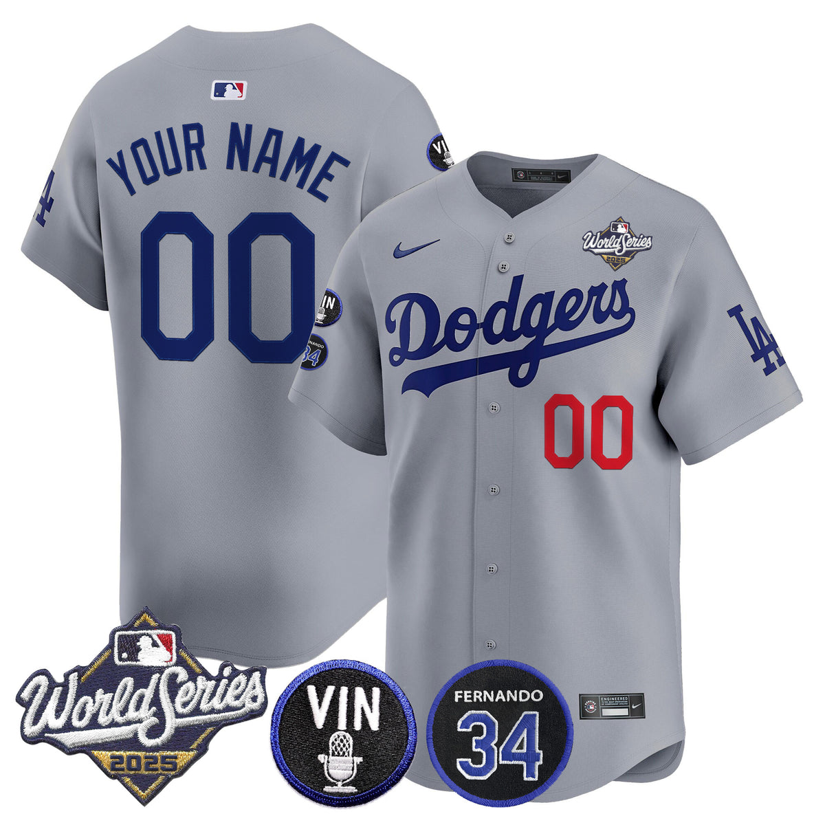 Dodgers 2025 World Series Vapor Premier Limited Custom Jersey - Vin Scully & Fernando Patch - All Stitched