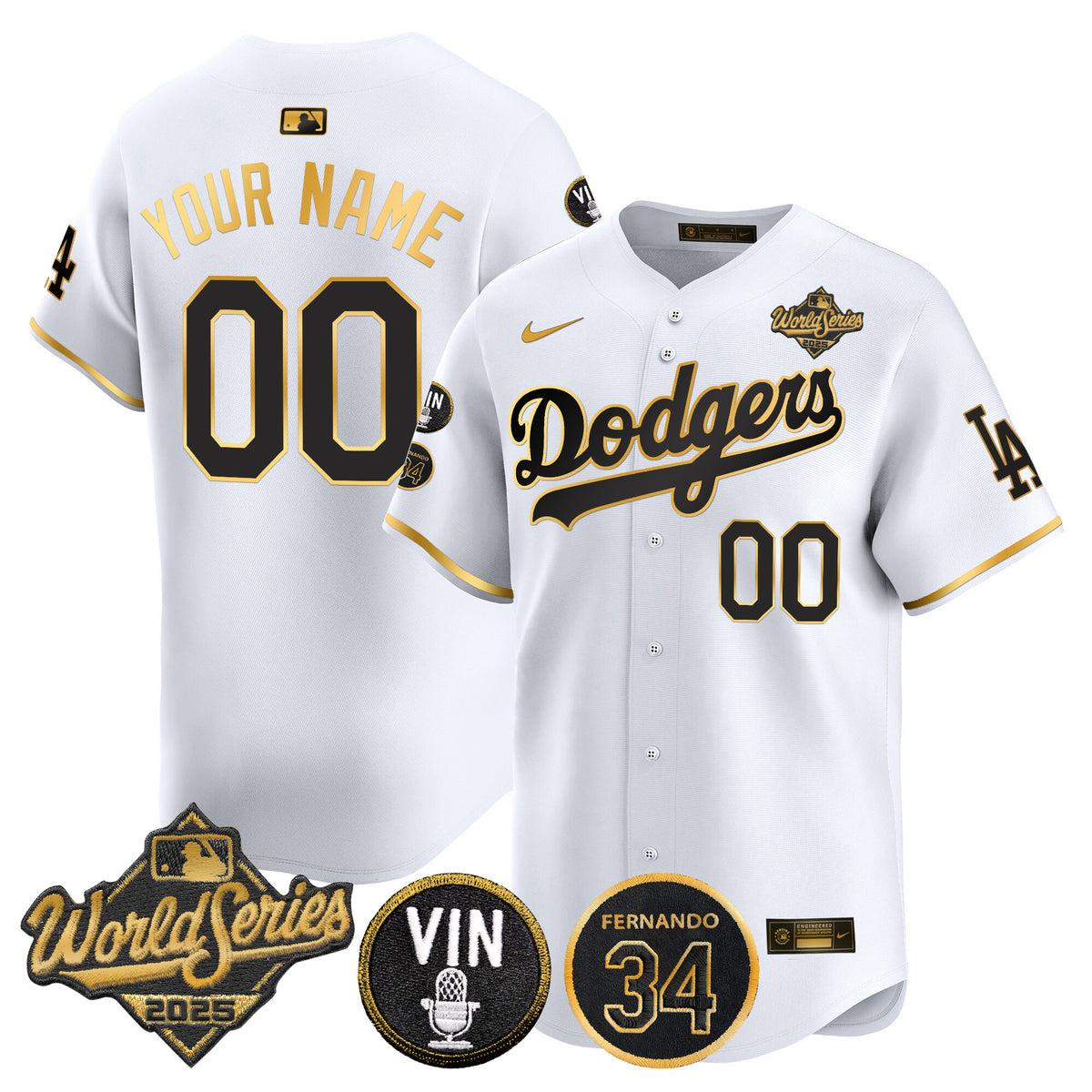Dodgers 2025 World Series Vapor Premier Limited Custom Jersey - Vin Scully & Fernando Patch - All Stitched