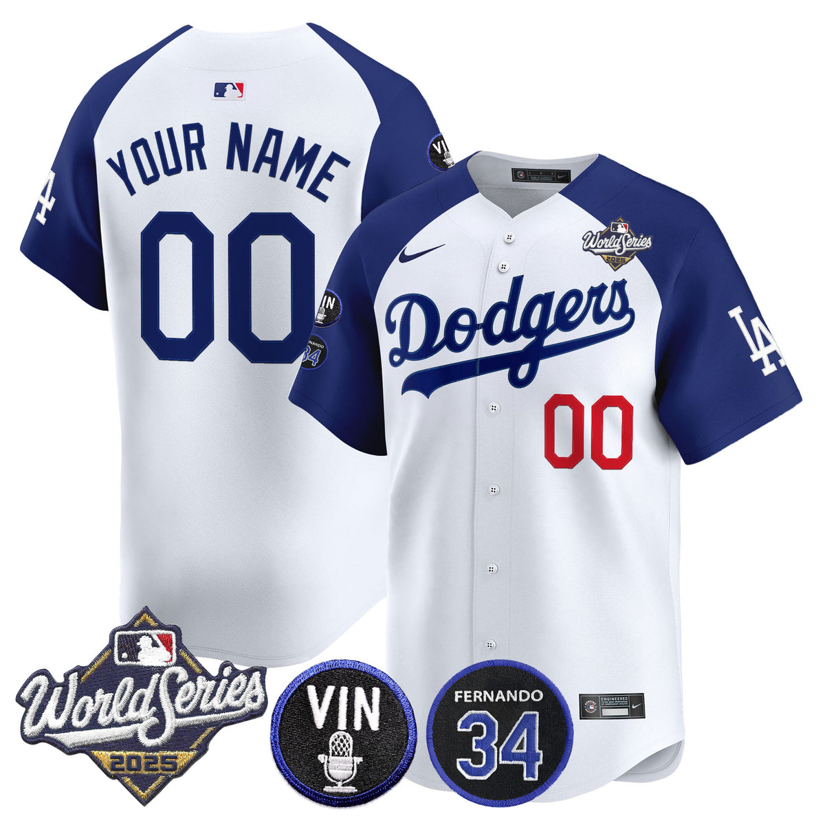 Dodgers 2025 World Series Vapor Premier Limited Custom Jersey - Vin Scully & Fernando Patch - All Stitched