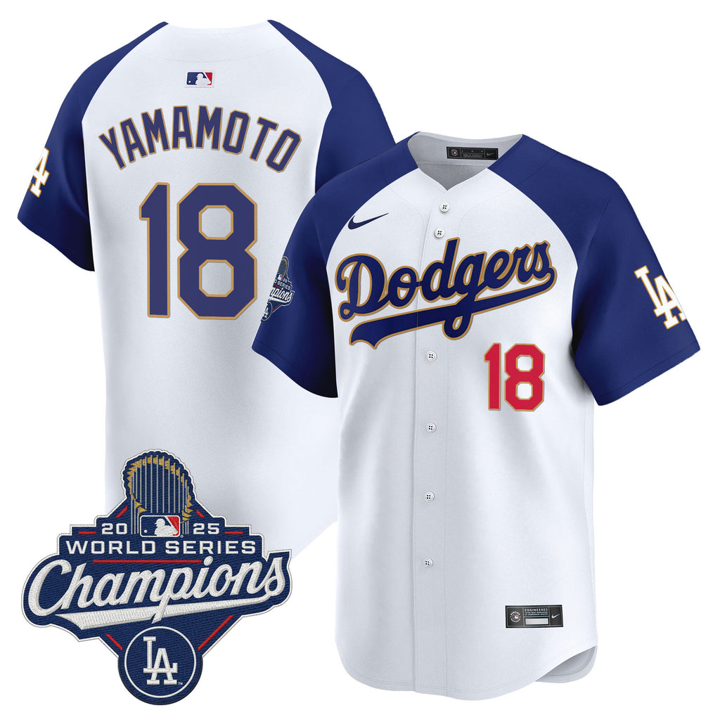 Men's Dodgers 2025 World Series Champions Patch Gold Trim Vapor Premier Limited Jersey - All Stitched
