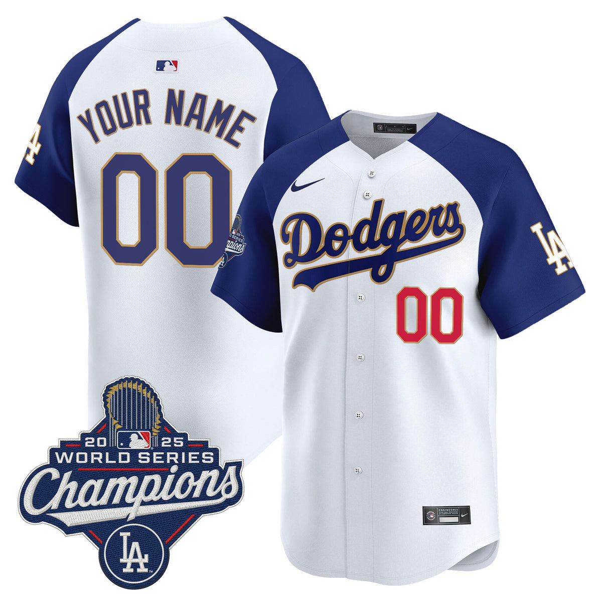 Dodgers 2025 World Series Champions Patch Gold Trim Vapor Premier Limited Custom Jersey - All Stitched