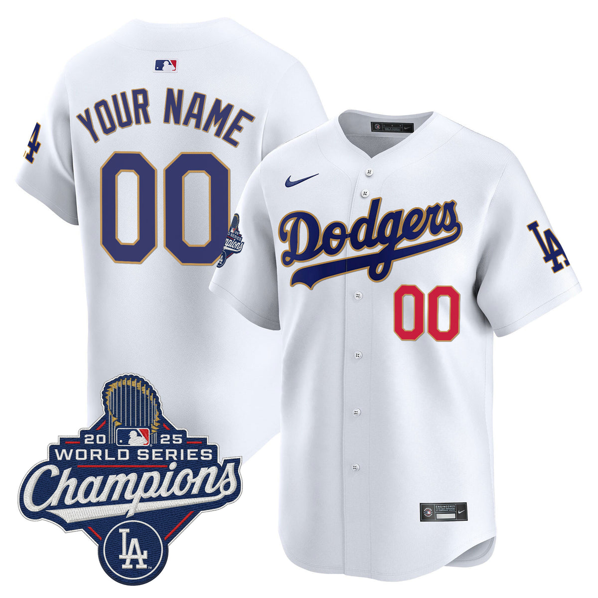 Dodgers 2025 World Series Champions Patch Gold Trim Vapor Premier Limited Custom Jersey - All Stitched
