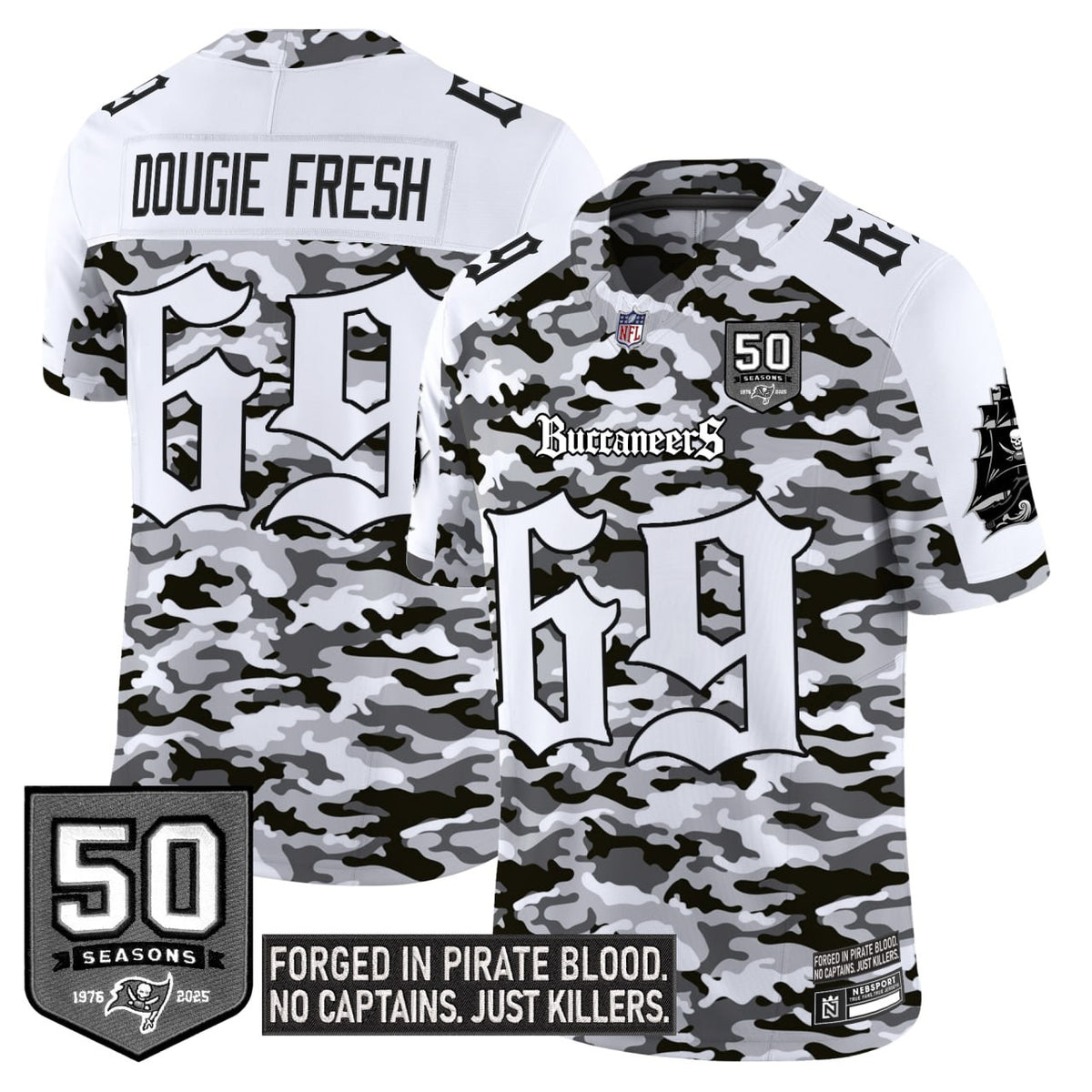 White Camo Tampa Bay Buccaneers 50th Seasons Patch Jersey - All Stitched