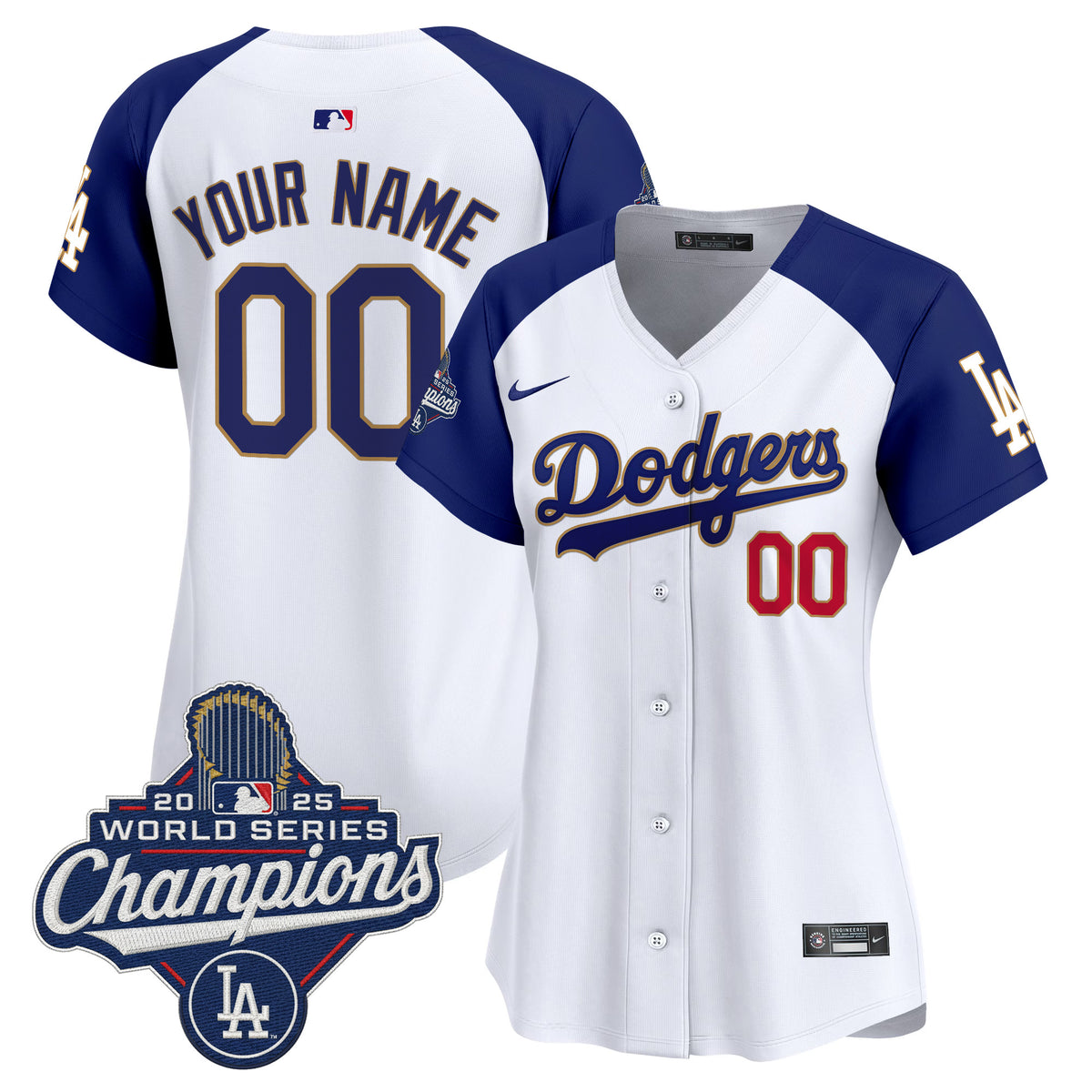 Dodgers 2025 World Series Champions Patch Gold Trim Vapor Premier Limited Custom Jersey - All Stitched