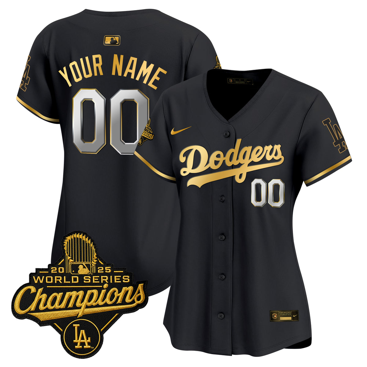 Dodgers 2025 World Series Champions Patch Gold Trim Vapor Premier Limited Custom Jersey - All Stitched