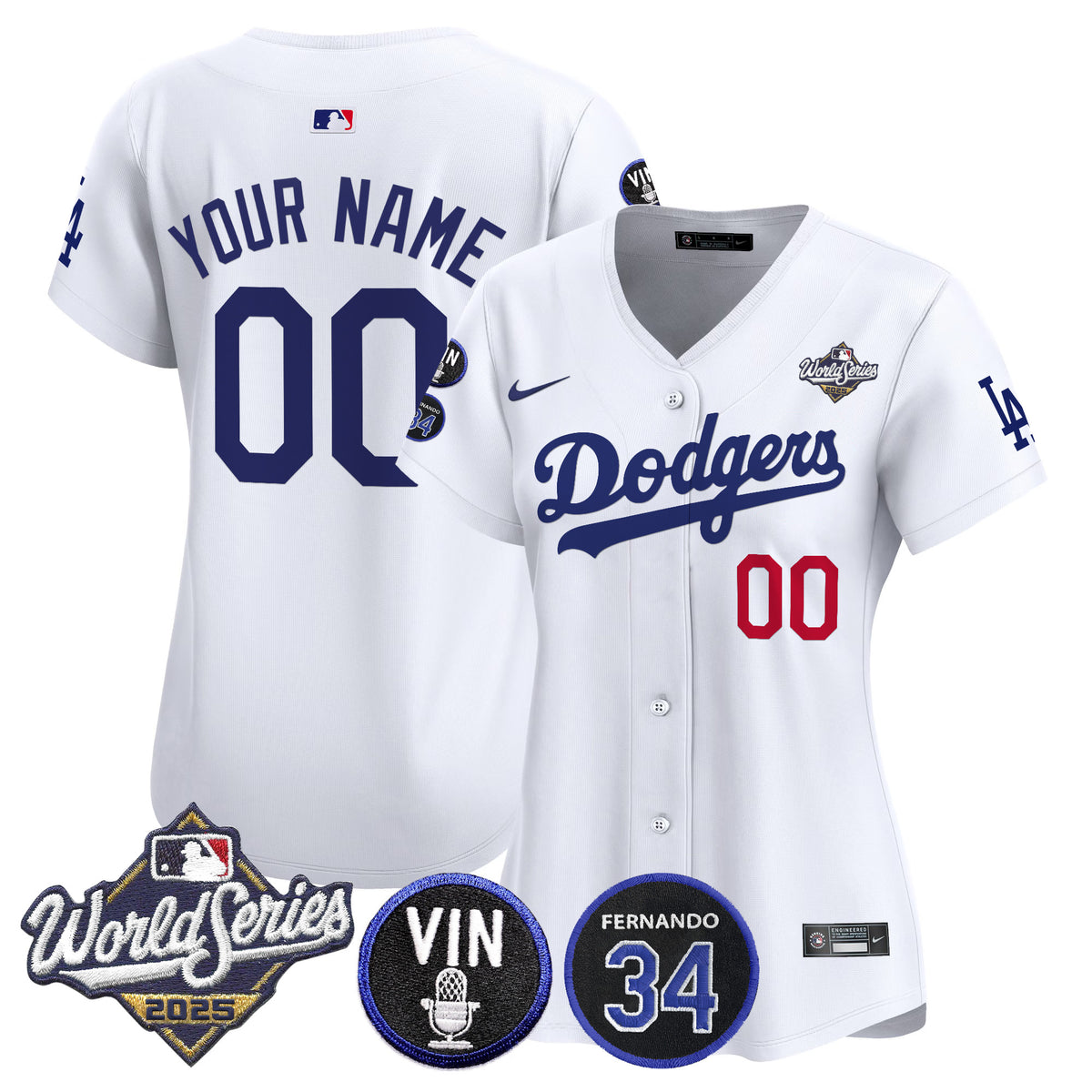Dodgers 2025 World Series Vapor Premier Limited Custom Jersey - Vin Scully & Fernando Patch - All Stitched