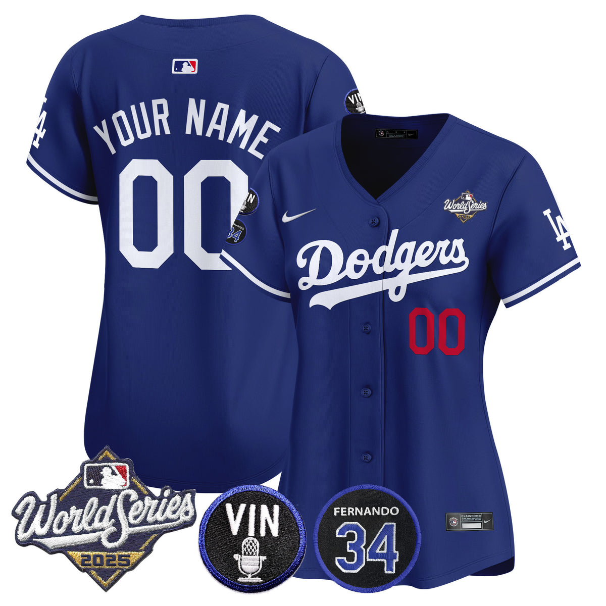 Dodgers 2025 World Series Vapor Premier Limited Custom Jersey - Vin Scully & Fernando Patch - All Stitched