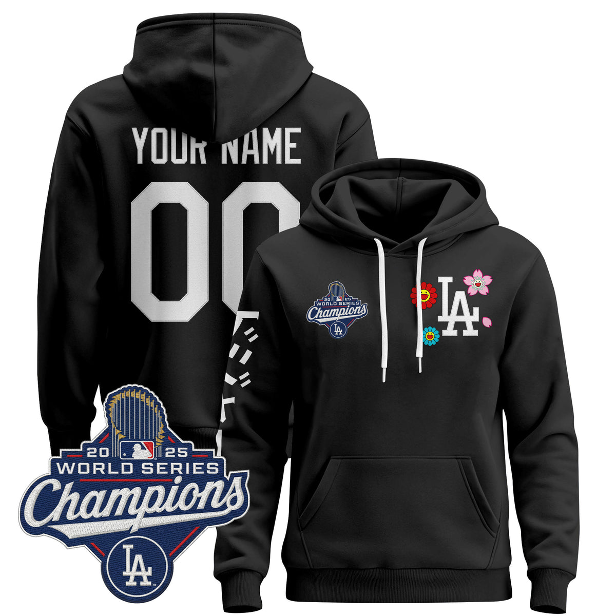 Los Angeles Dodgers x Takashi Murakami Custom Pullover Hoodie - 2025 World Series Champions Patch - Stitched
