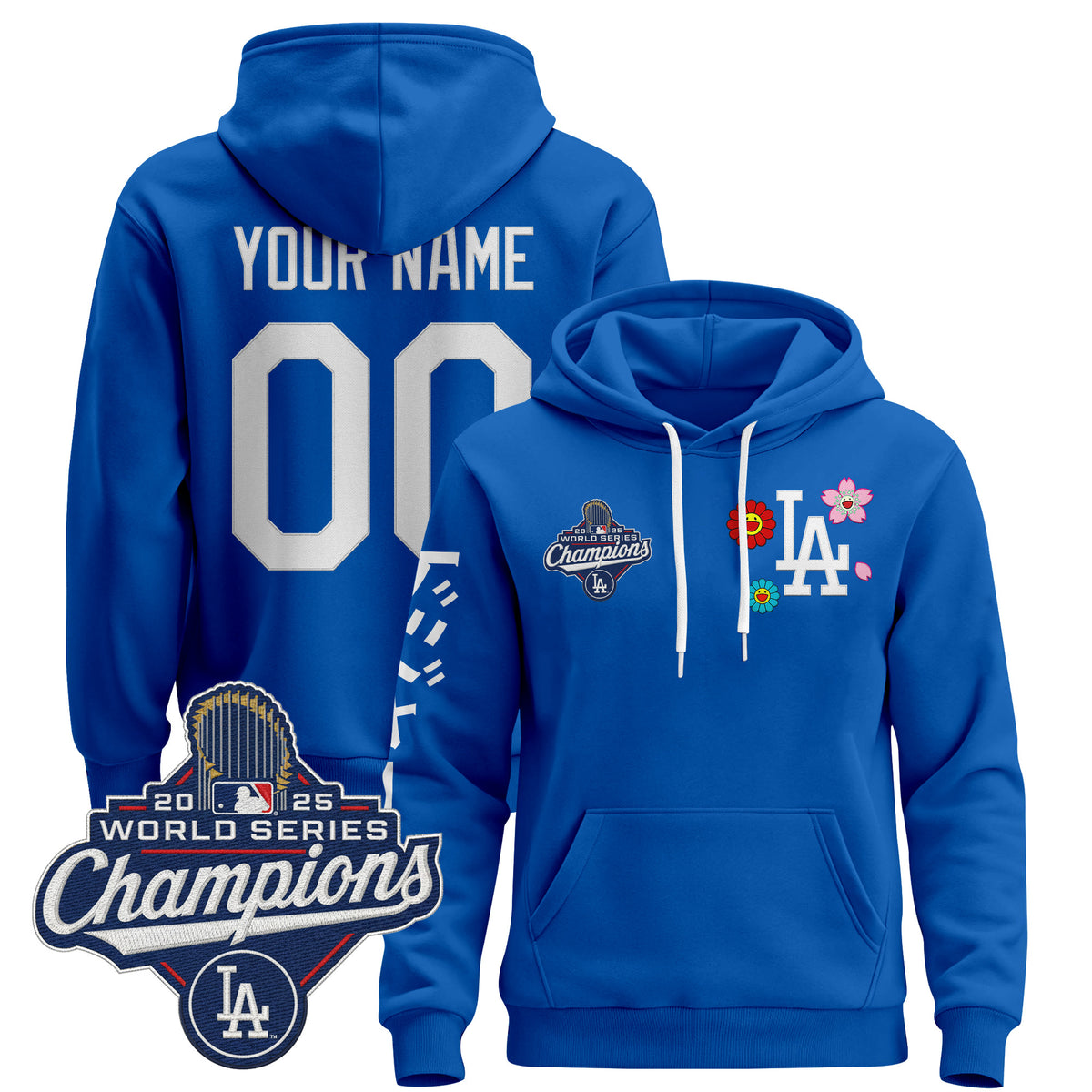 Los Angeles Dodgers x Takashi Murakami Custom Pullover Hoodie - 2025 World Series Champions Patch - Stitched