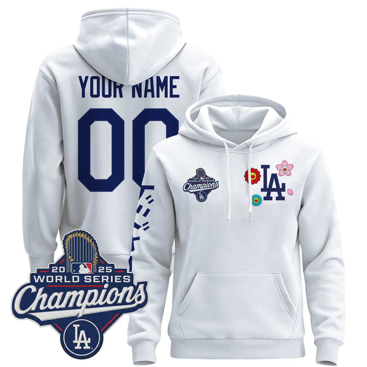 Los Angeles Dodgers x Takashi Murakami Custom Pullover Hoodie - 2025 World Series Champions Patch - Stitched