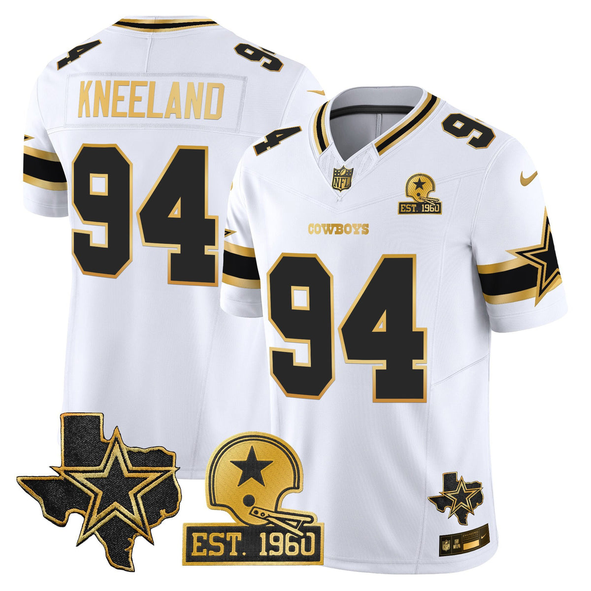 Men's Dallas Cowboys Est. 1960 & Texas Patch Gold Vapor Limited Jersey - All Stitched