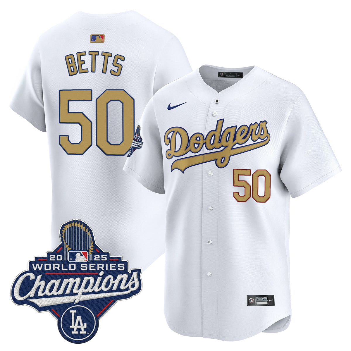 Dodgers 2025 World Series Champions Gold Vapor Premier Limited Jersey - All Stitched