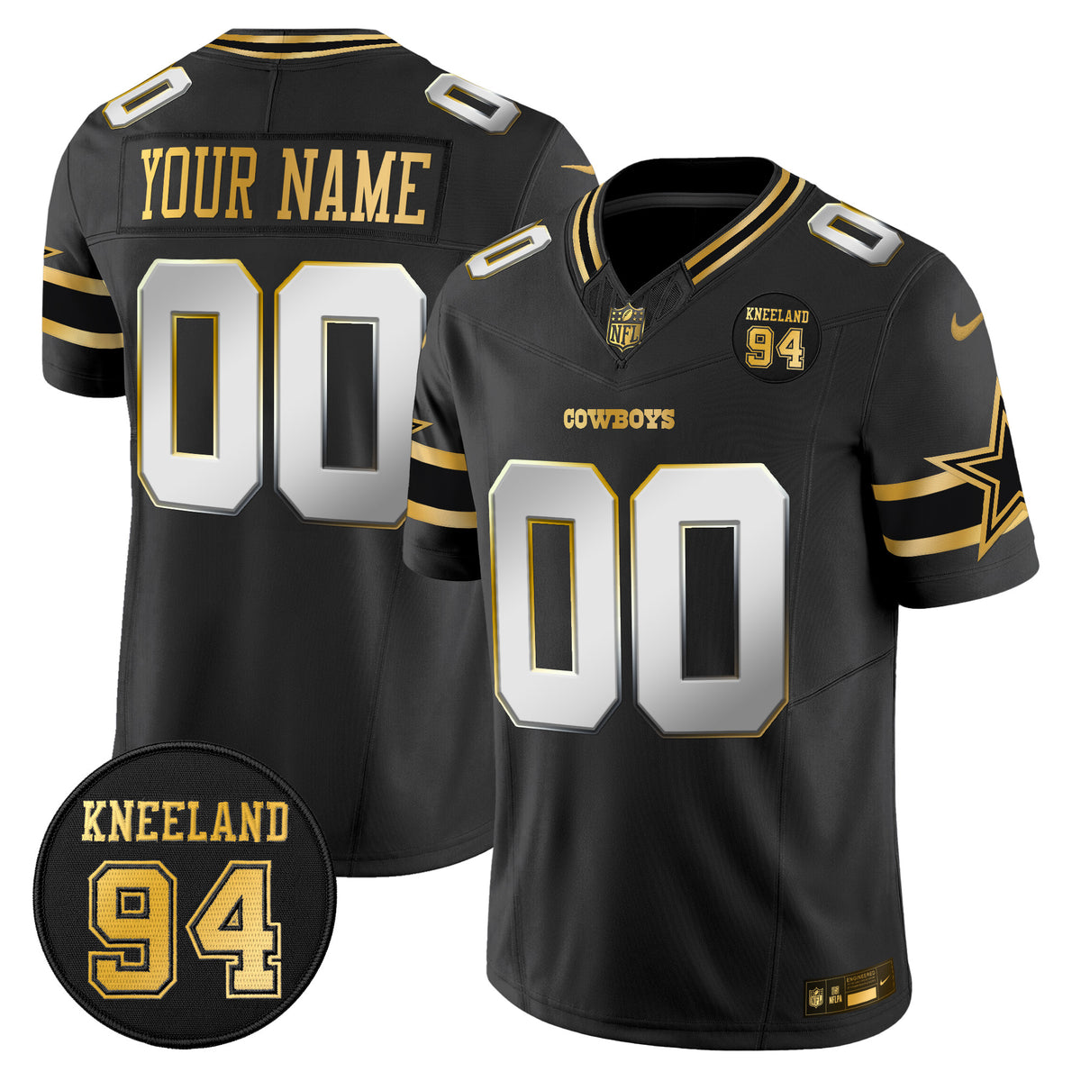 Dallas Cowboys #94 Marshawn Kneeland Memorial Patch Gold Vapor Limited Custom Jersey - All Stitched