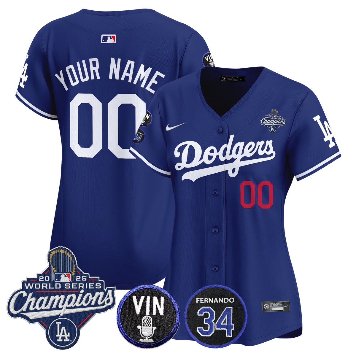 Dodgers 2025 World Series Champions Vapor Premier Limited Custom Jersey - Vin Scully & Fernando Patch - All Stitched