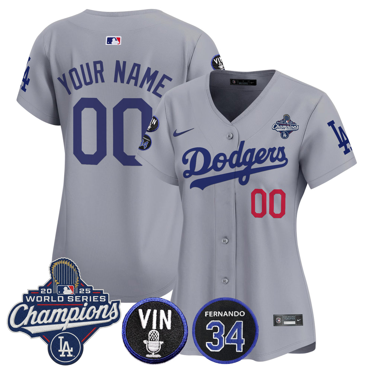 Dodgers 2025 World Series Champions Vapor Premier Limited Custom Jersey - Vin Scully & Fernando Patch - All Stitched