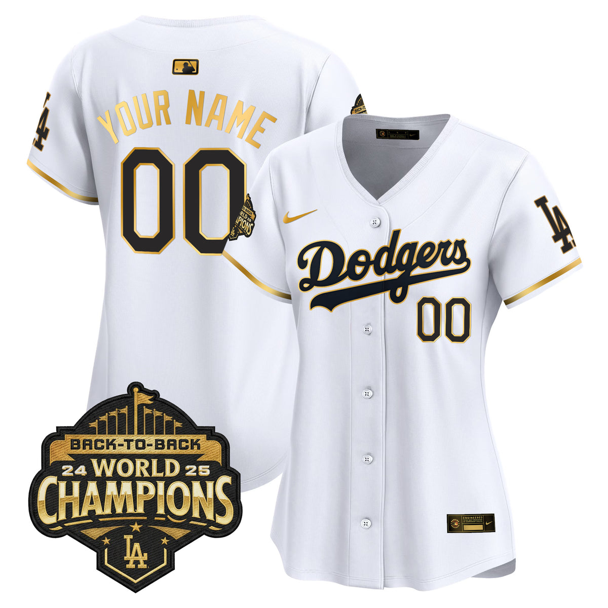 Dodgers 2025 Back-To-Back Champions Gold Trim Vapor Premier Limited Custom Jersey - All Stitched