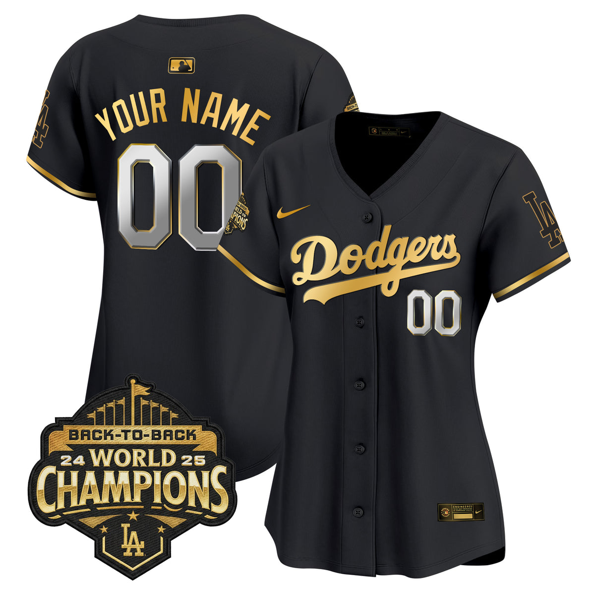 Dodgers 2025 Back-To-Back Champions Gold Trim Vapor Premier Limited Custom Jersey - All Stitched