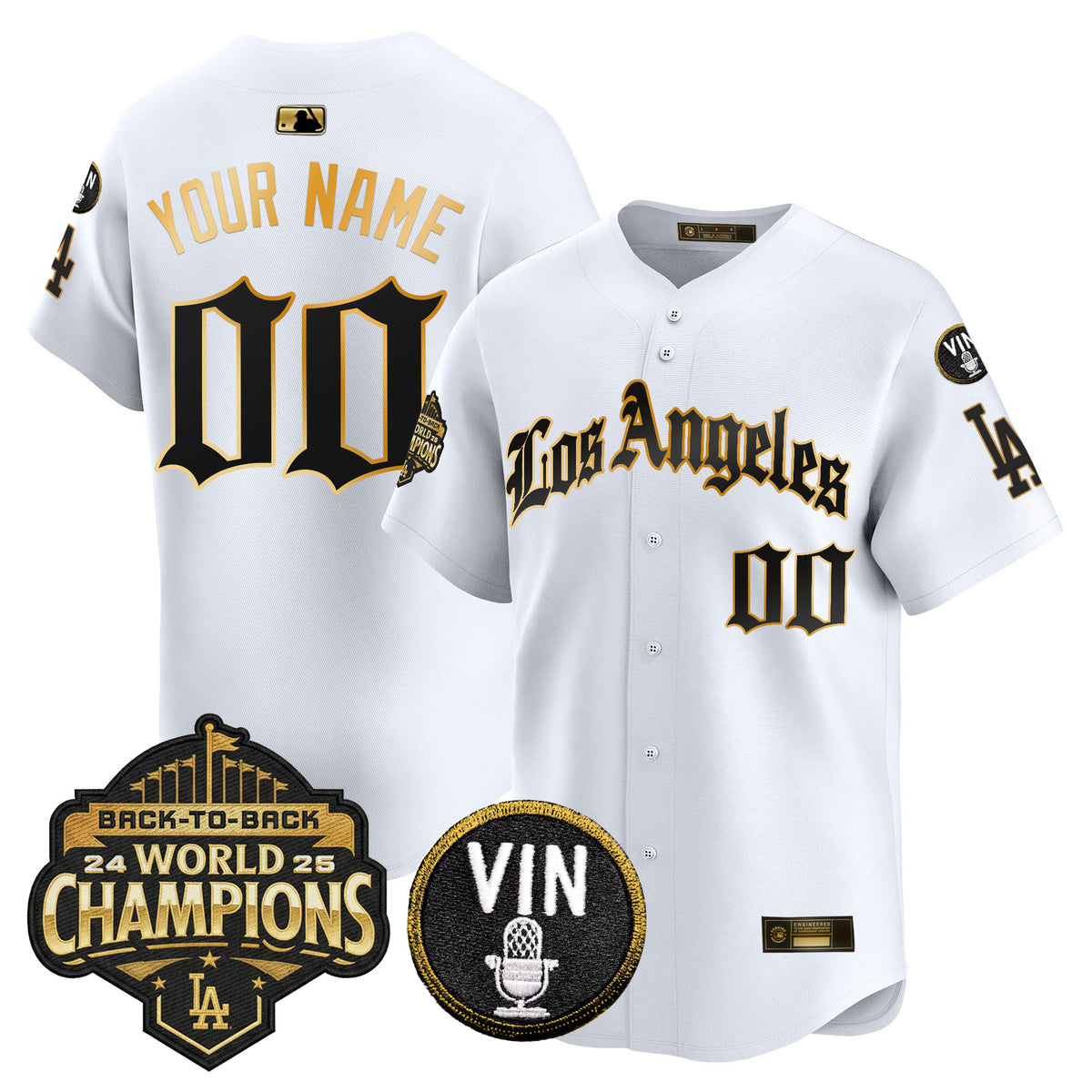 Dodgers 2025 Back-To-Back Champions Vapor Premier Limited Custom Jersey - LA Gothic Edition - All Stitched