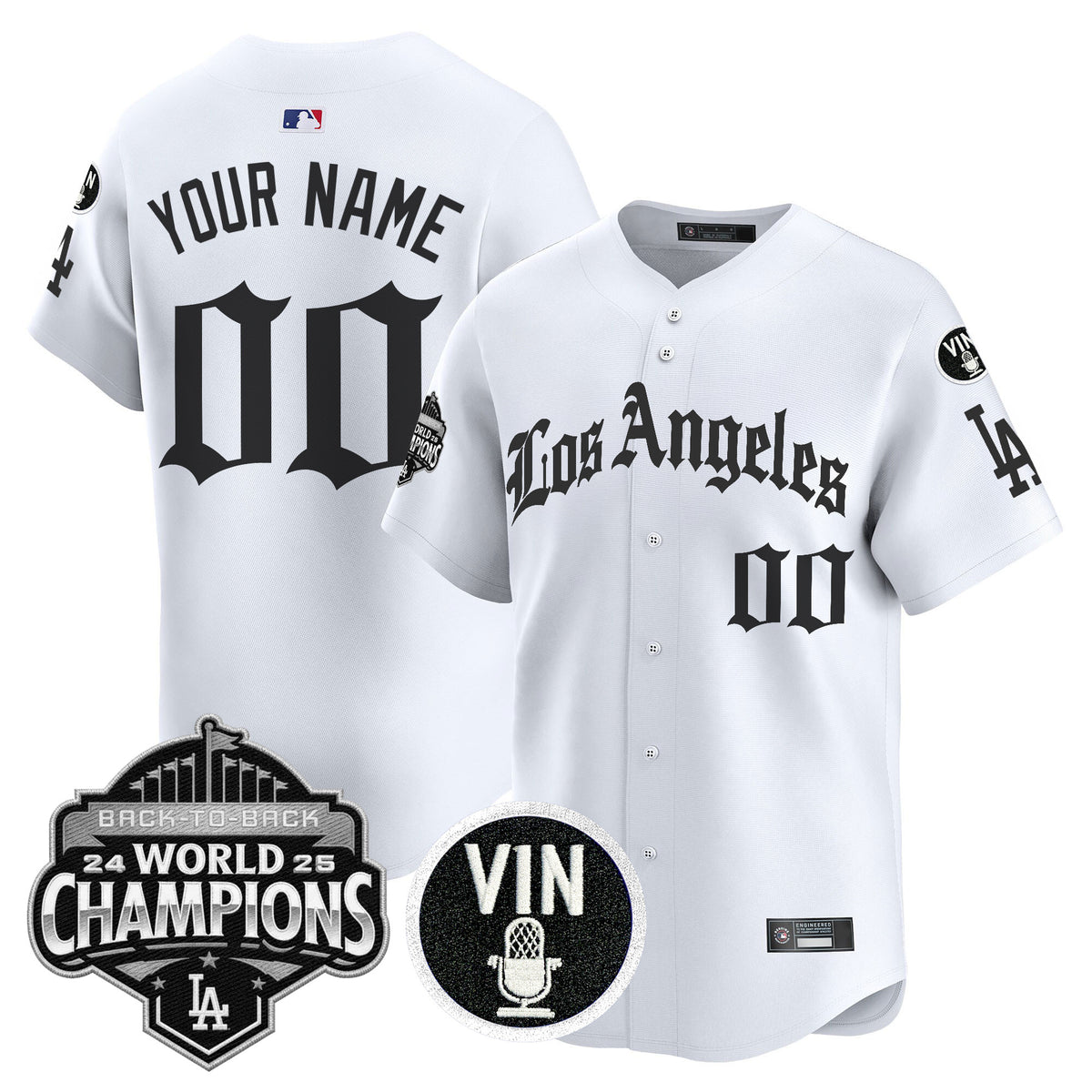 Dodgers 2025 Back-To-Back Champions Vapor Premier Limited Custom Jersey - LA Gothic Edition - All Stitched