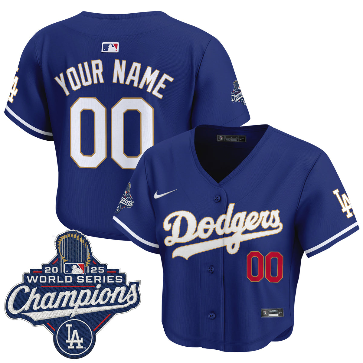Dodgers 2025 World Series Champions Patch Gold Trim Crop Top Baseball Custom Jersey - All Stitched
