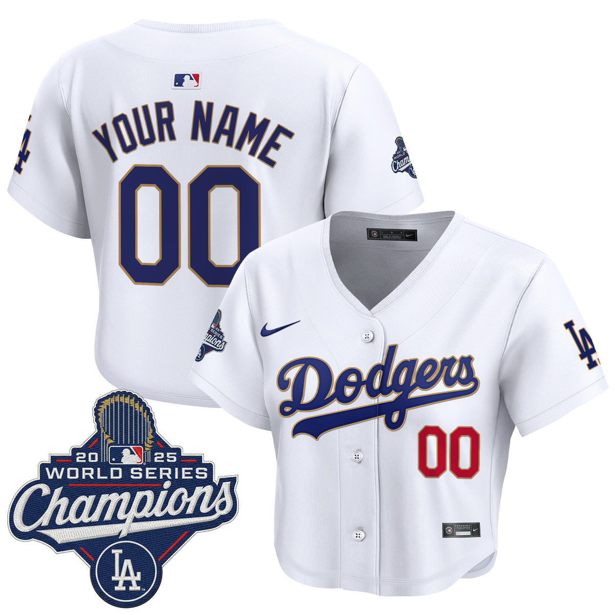 Dodgers 2025 World Series Champions Patch Gold Trim Crop Top Baseball Custom Jersey - All Stitched