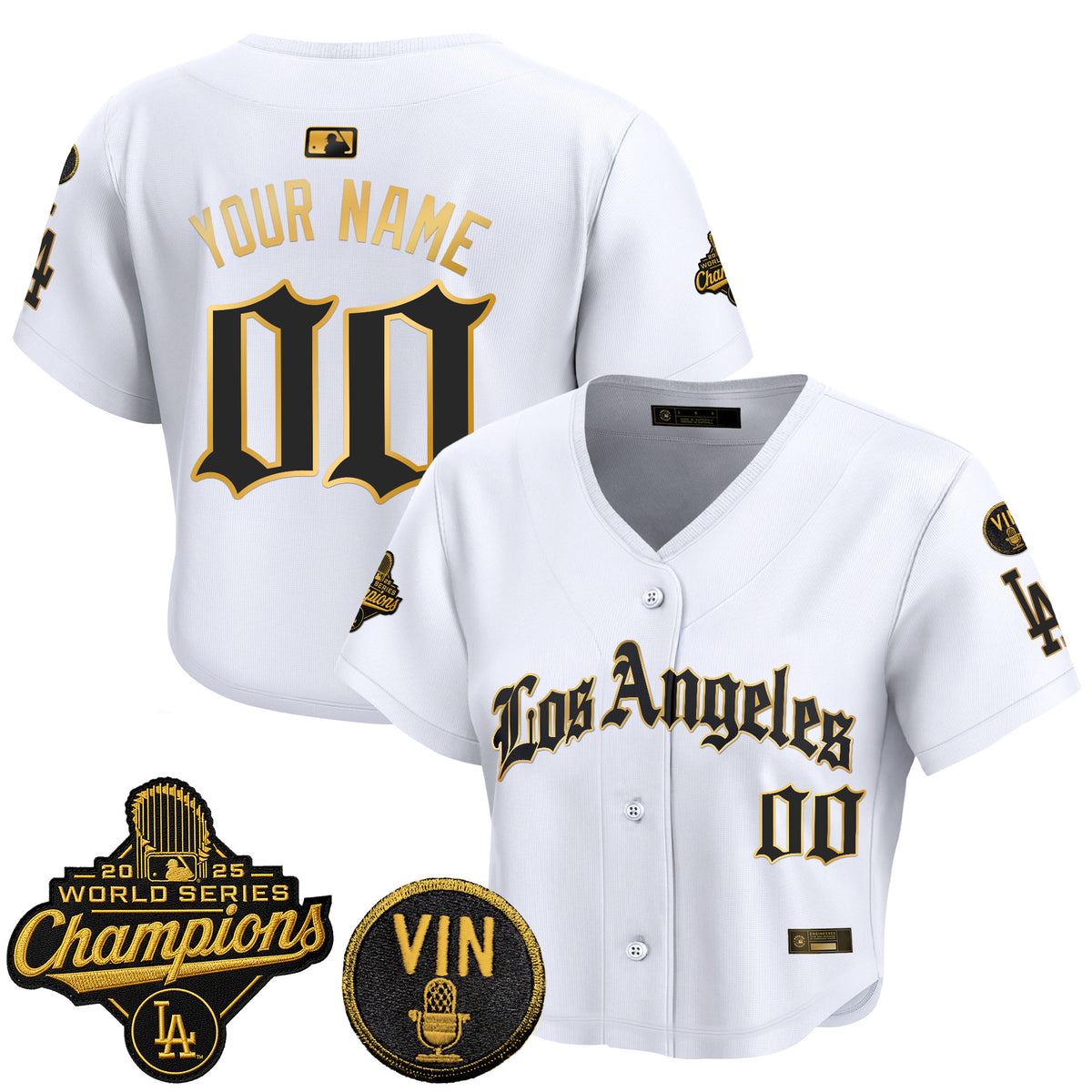 Dodgers 2025 World Series Champions Crop Top Baseball Custom Jersey - LA Gothic Edition - All Stitched