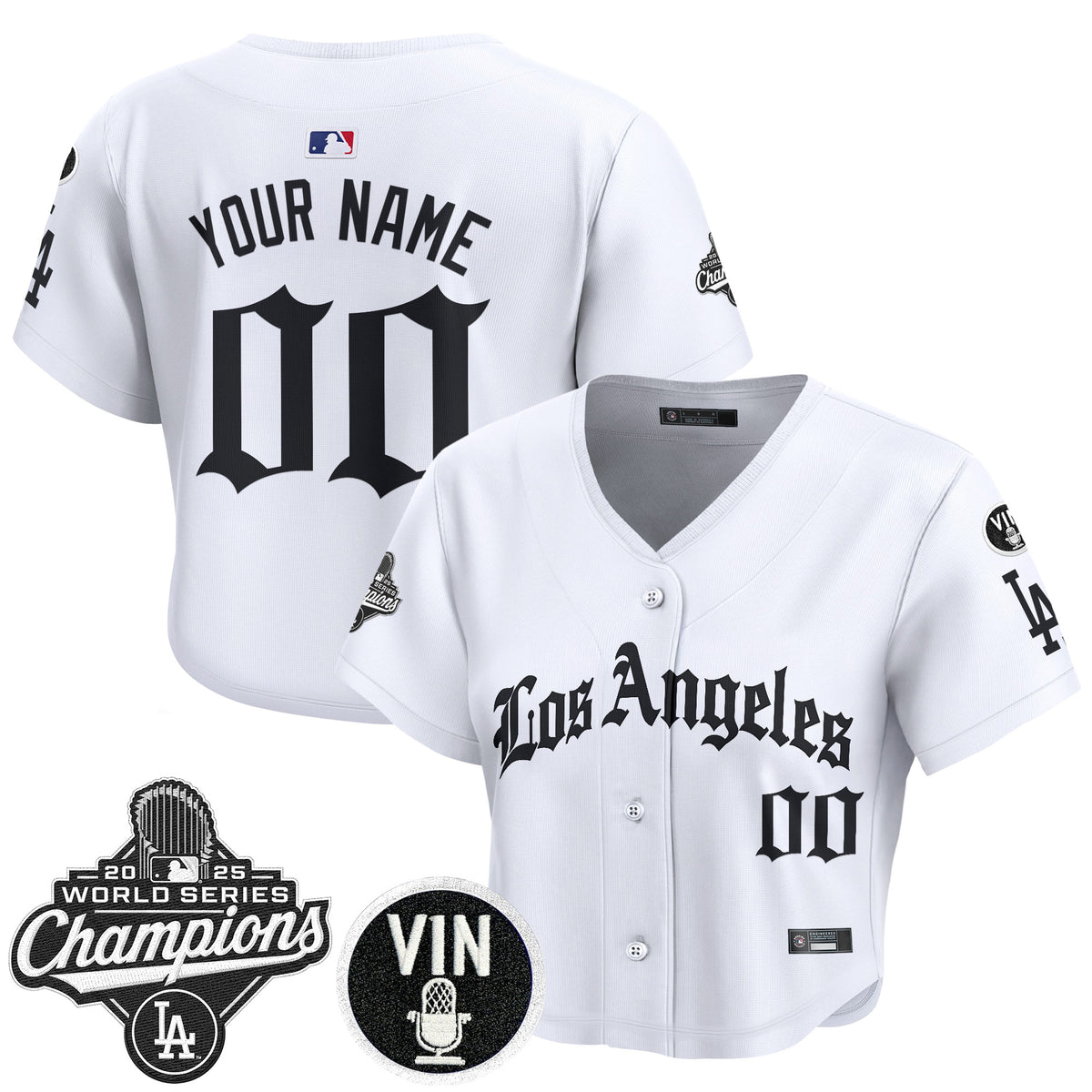 Dodgers 2025 World Series Champions Crop Top Baseball Custom Jersey - LA Gothic Edition - All Stitched