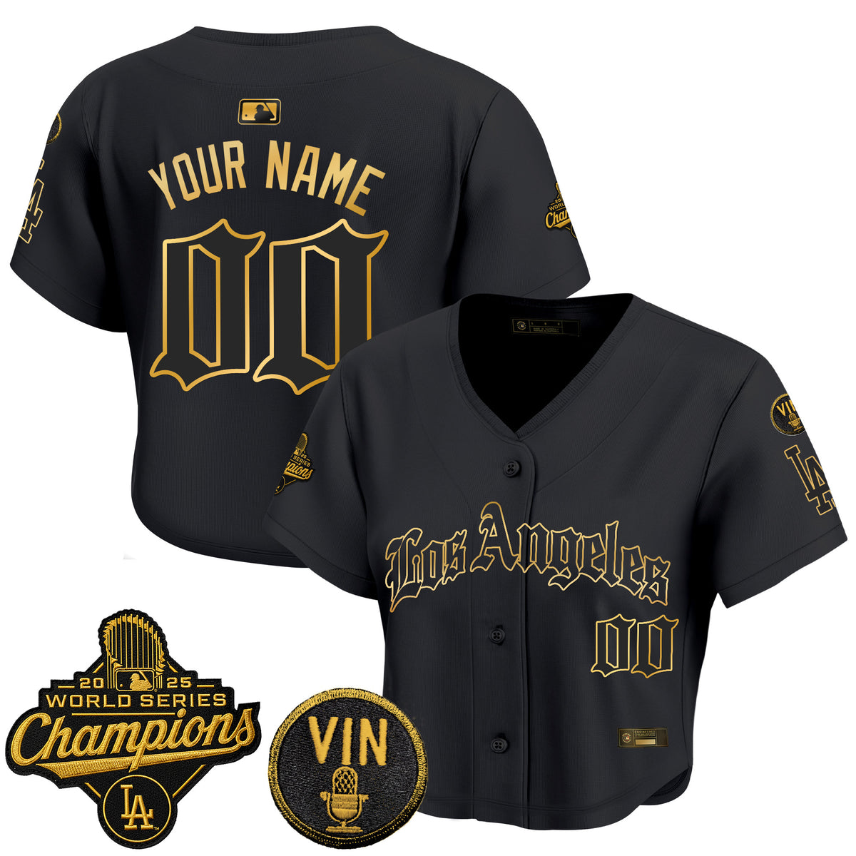 Dodgers 2025 World Series Champions Crop Top Baseball Custom Jersey - LA Gothic Edition - All Stitched